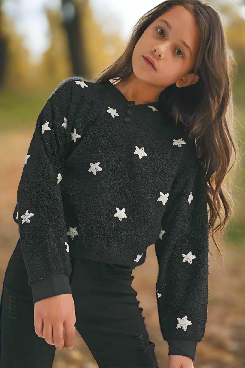 Henley Black Pullover Sweater- Tween - Calla Lily Cosmetics + CL kids