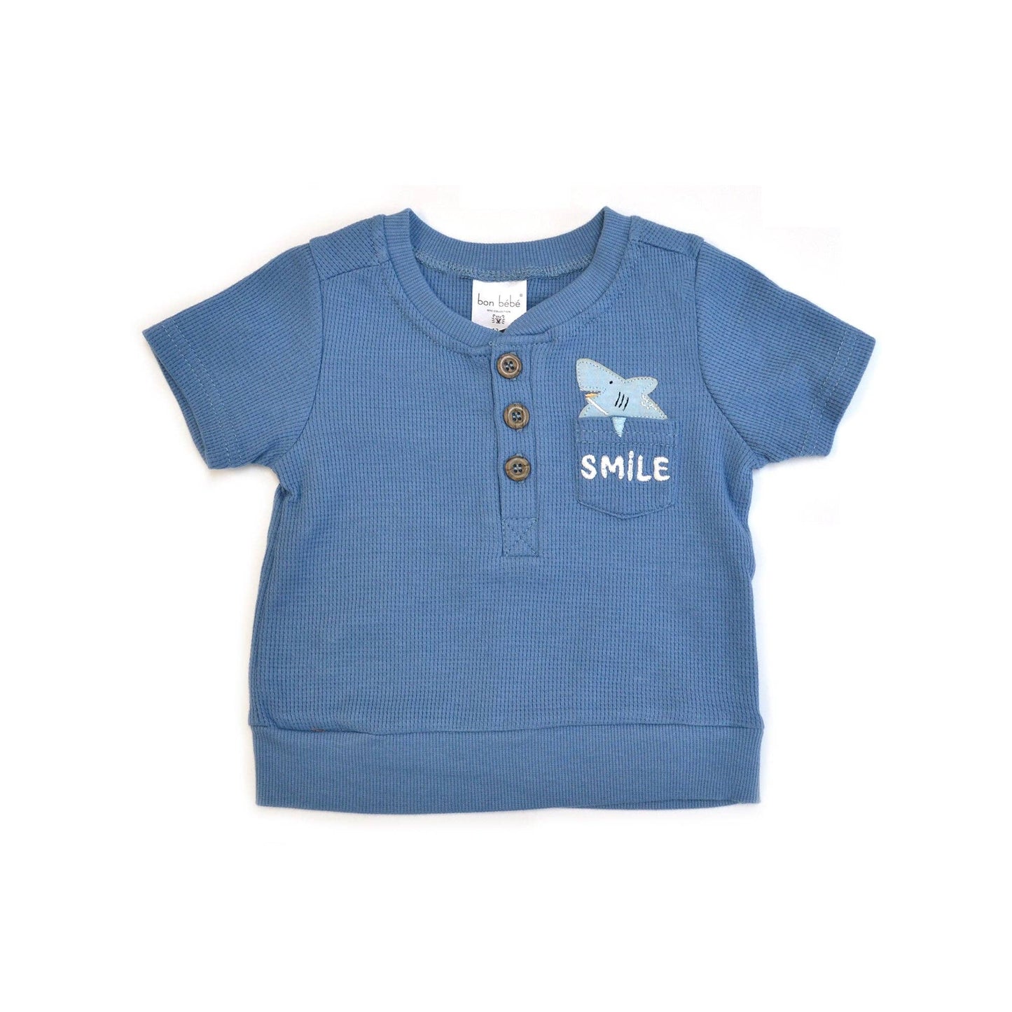 Blue 2pc Waffle Knit Top & Shorts Sets
