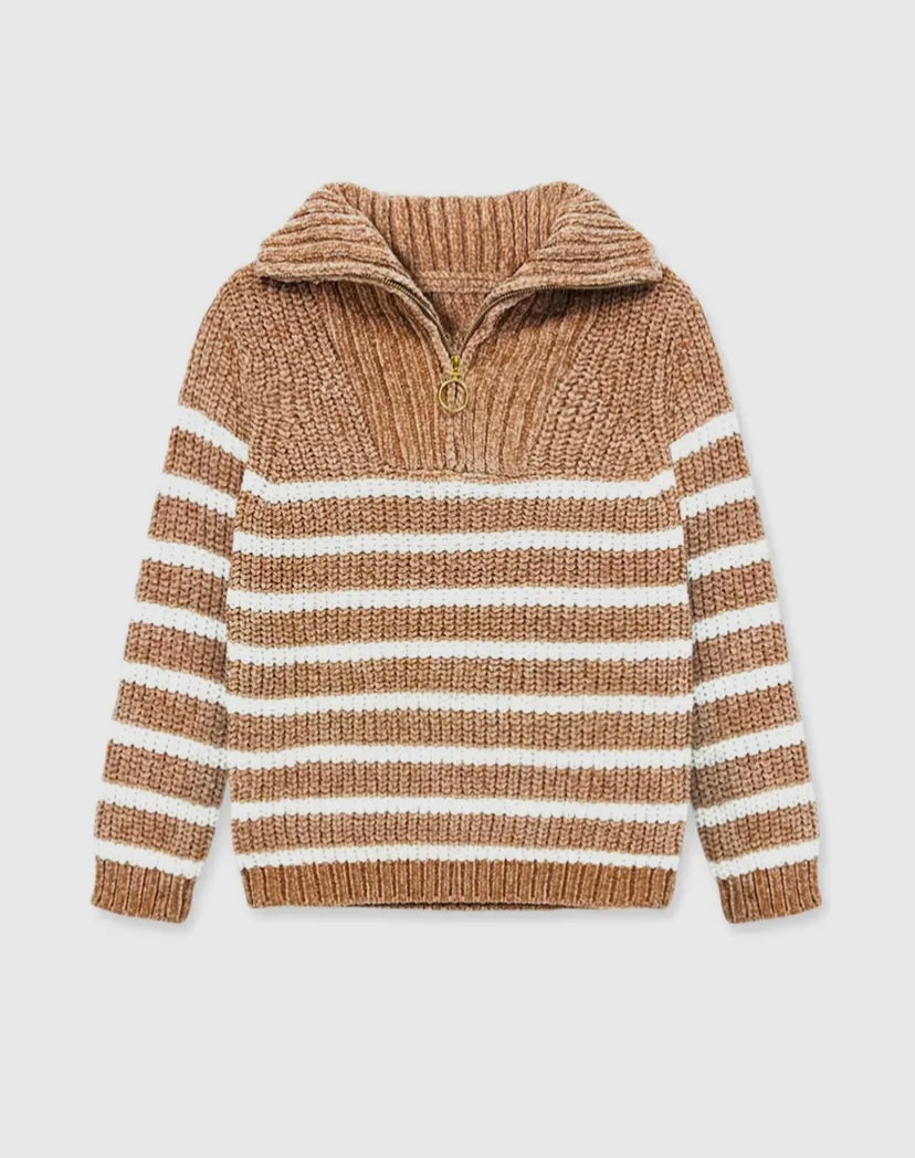 Girl's Striped Pullover Sweater w/ZipFront - Calla Lily Cosmetics + CL kids