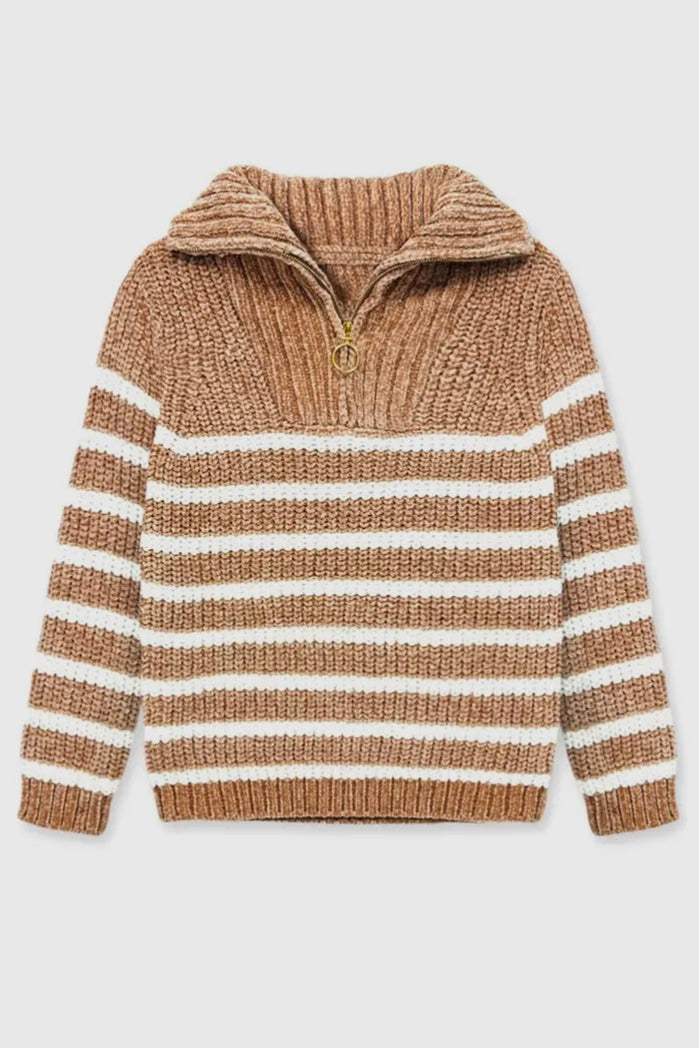 Girl's Striped Pullover Sweater w/ZipFront - Calla Lily Cosmetics + CL kids