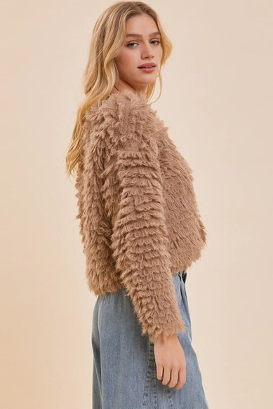 Mocha Fuzzy Crop Cardigan - Calla Lily Cosmetics + CL kids