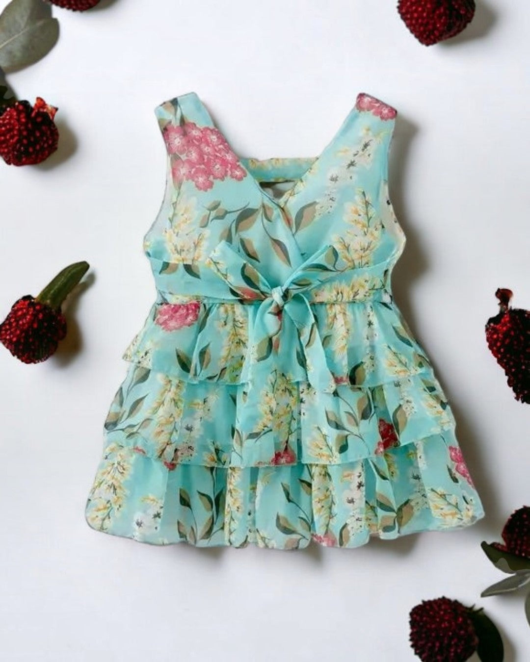 Little Girls Teal Floral Ruffle Dress - Calla Lily Cosmetics + CL kids