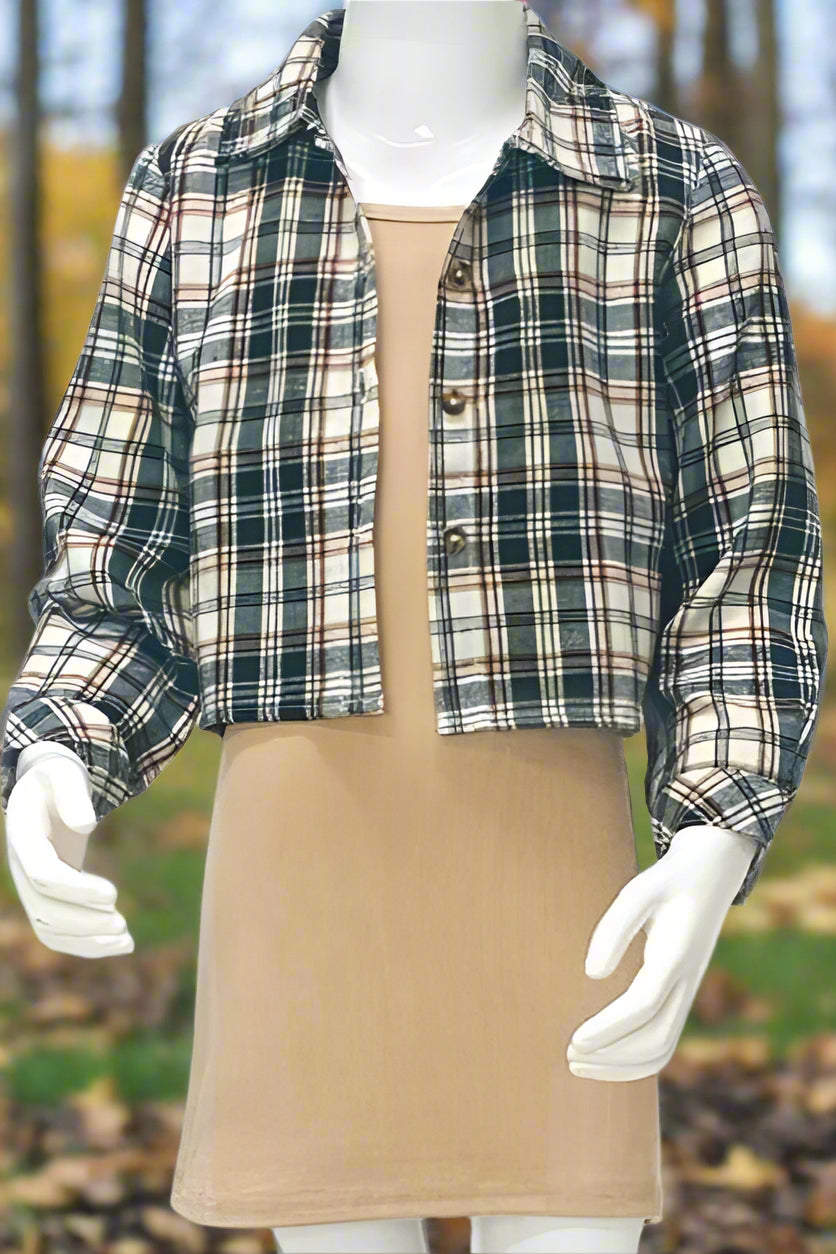 Spaghetti Strap Tan Dress & Black Flannel Shirt - Calla Lily Cosmetics + CL kids