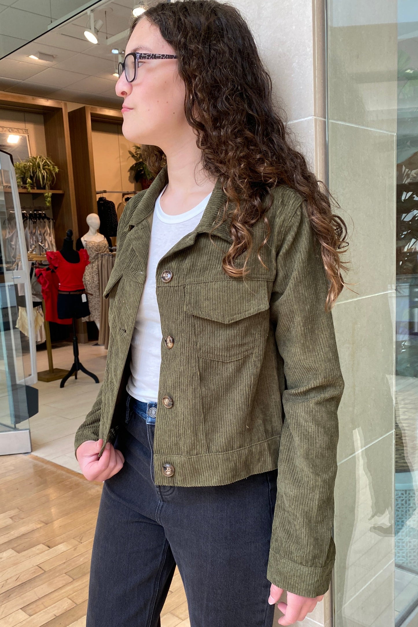 Junior - Olive Green Corduroy Jacket - Calla Lily Cosmetics + CL kids