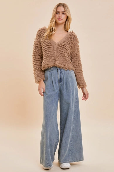 Mocha Fuzzy Crop Cardigan - Calla Lily Cosmetics + CL kids
