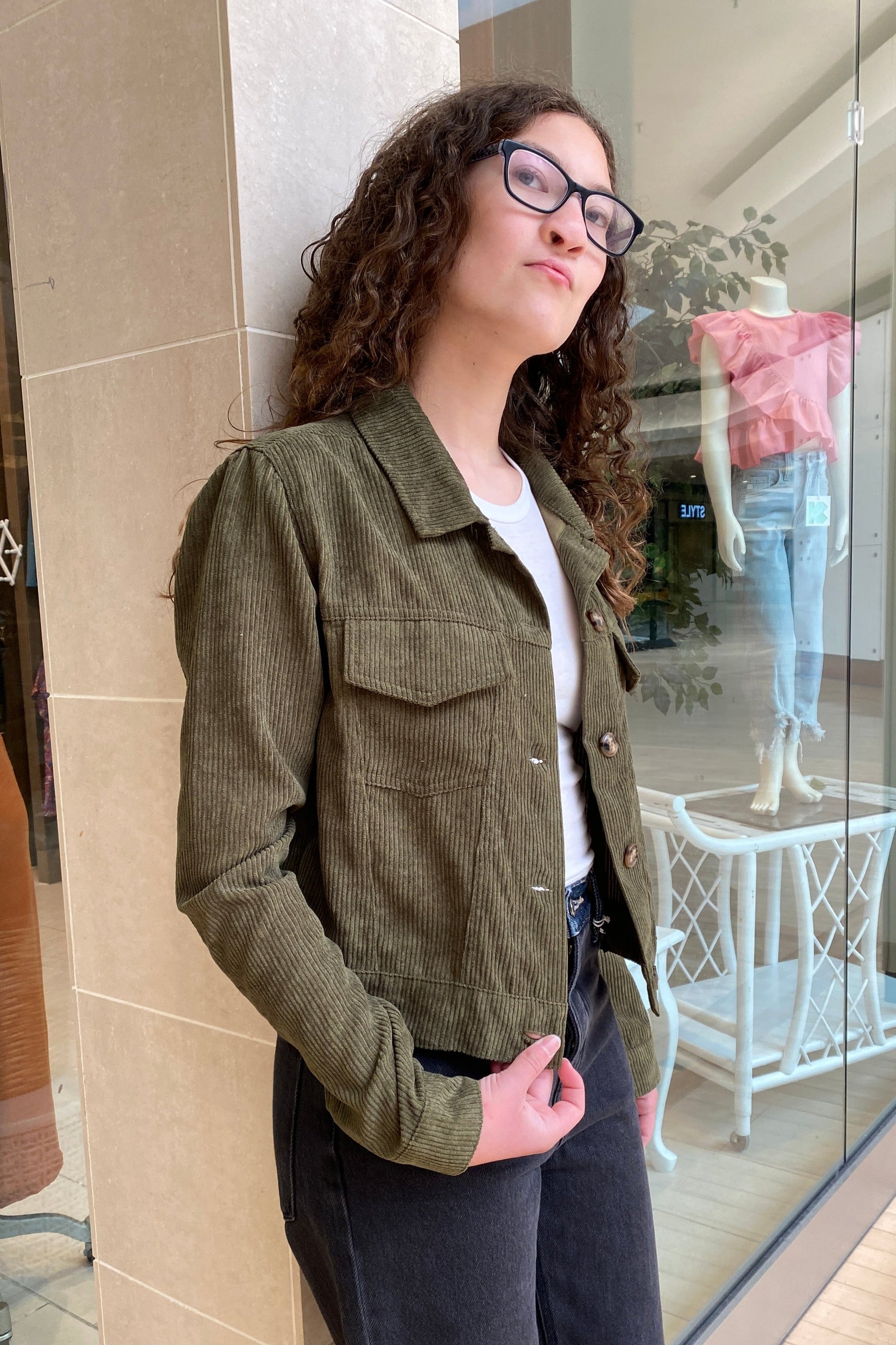Junior - Olive Green Corduroy Jacket - Calla Lily Cosmetics + CL kids