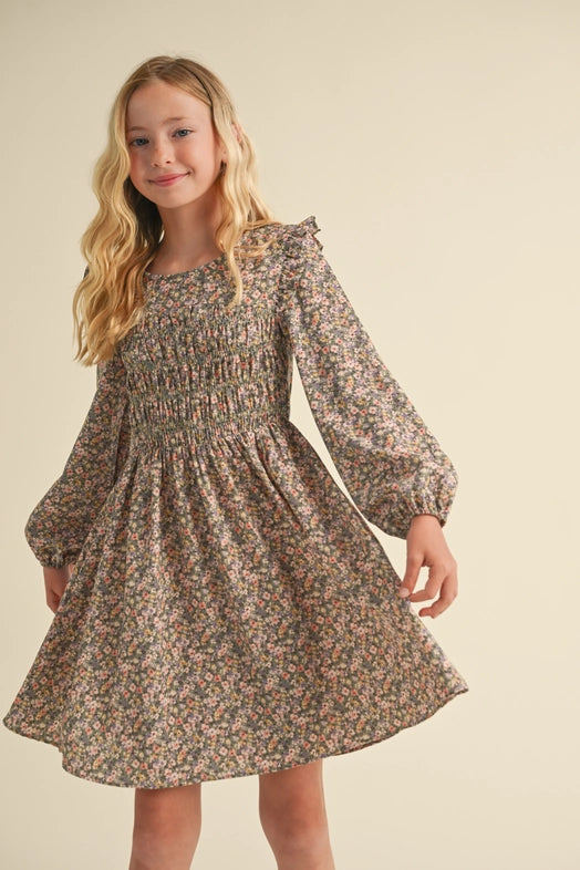 Tween Long Sleeve Smocked Dress - Calla Lily Cosmetics + CL kids