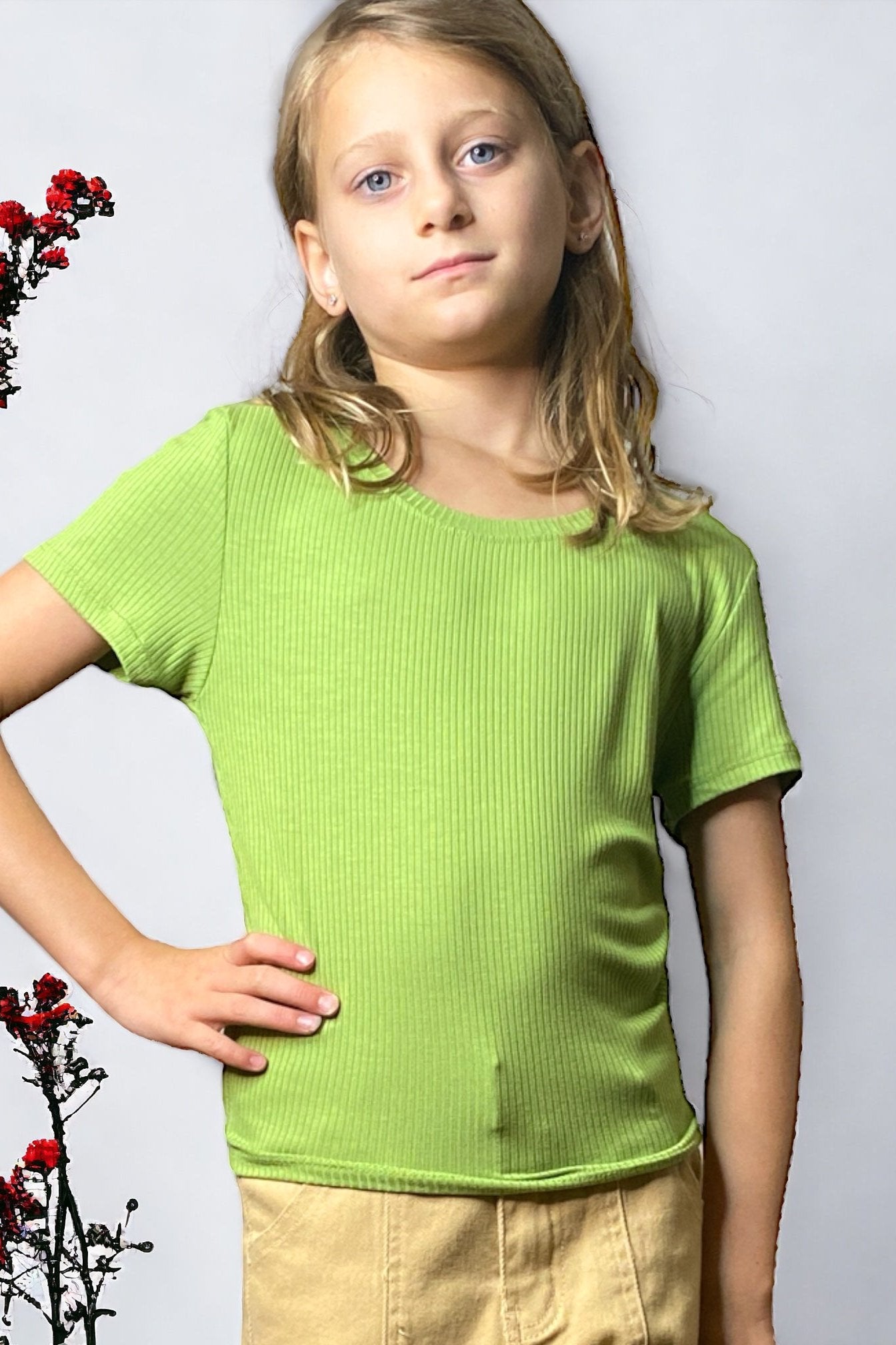 Tween Rib Knit Tee - Green - Calla Lily Cosmetics + CL kids