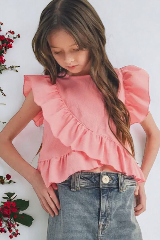 Asymmetrical Ruffle Sleeveless Top - Tween - Calla Lily Cosmetics + CL kids