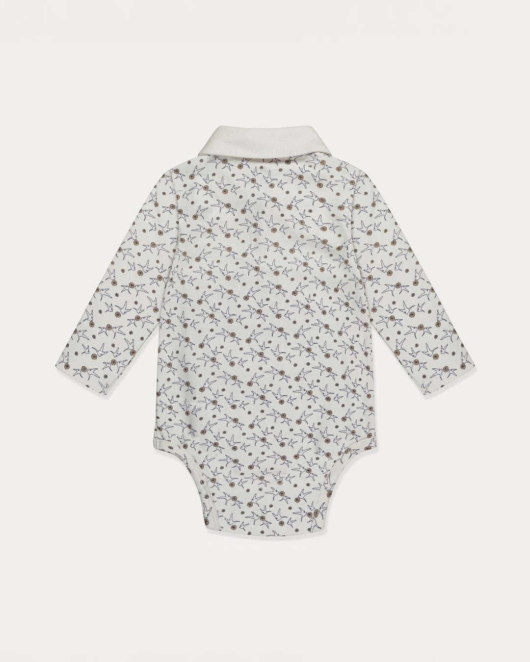 Baby onesie with a floral pattern on a white background
