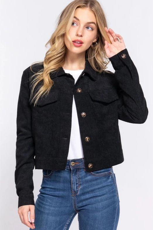 Junior - Black Corduroy Jacket - Calla Lily Cosmetics + CL kids