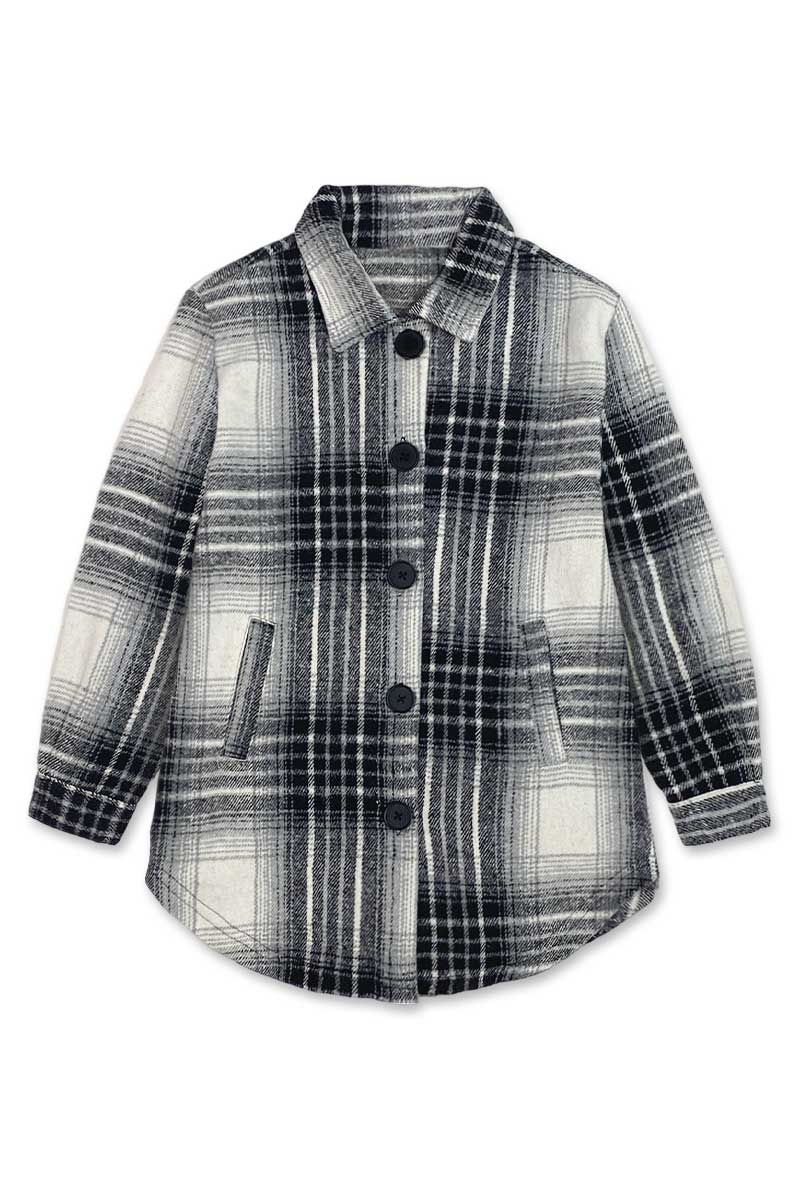 black and white plaid shirt on white backgroound.