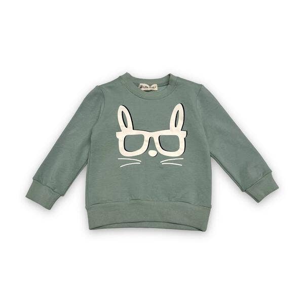 Green sweatshirt with a graphic design on a white background