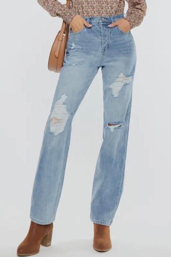 Kan Can Distressed Straight Leg Jeans - Calla Lily Cosmetics + CL kids