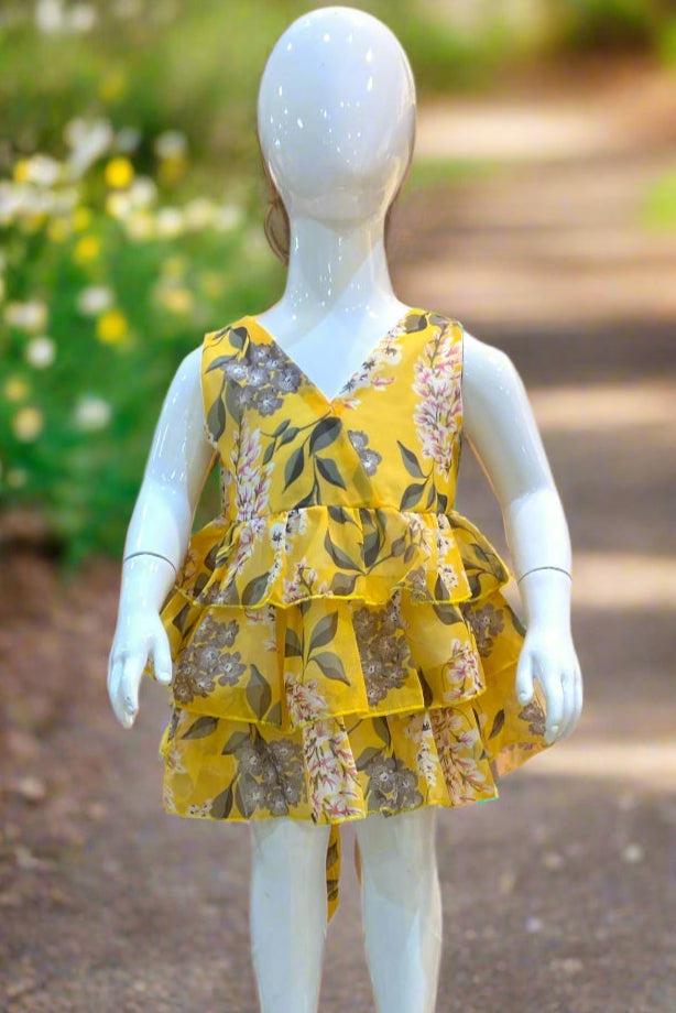 Little Girls Yellow Floral Ruffle Dress - Calla Lily Cosmetics + CL kids
