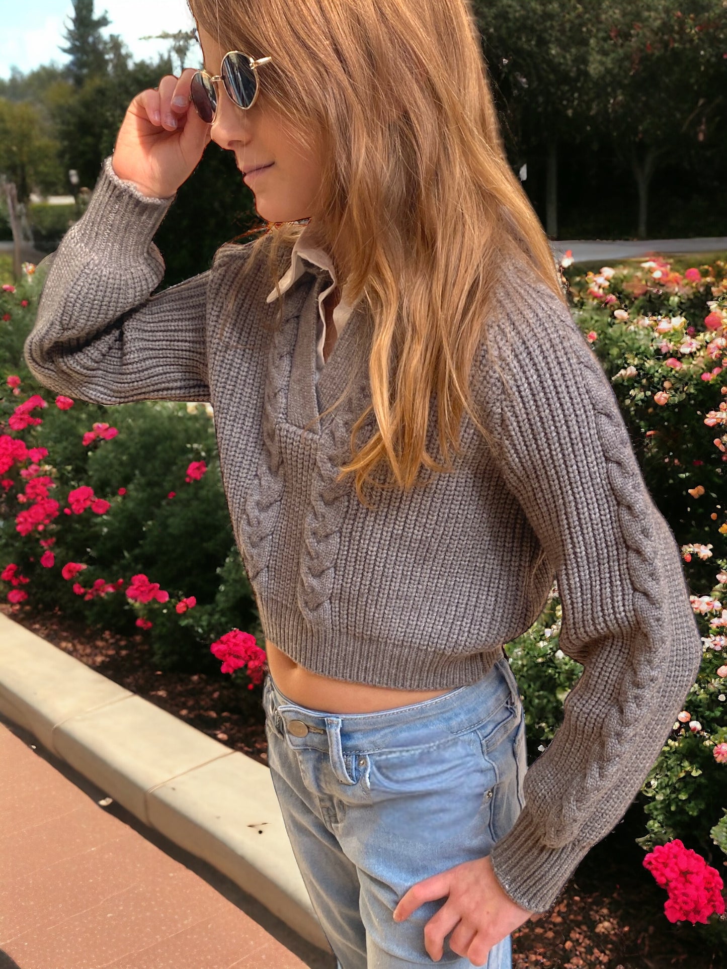 Grey Faux Collared Sweater - Calla Lily Cosmetics + CL kids