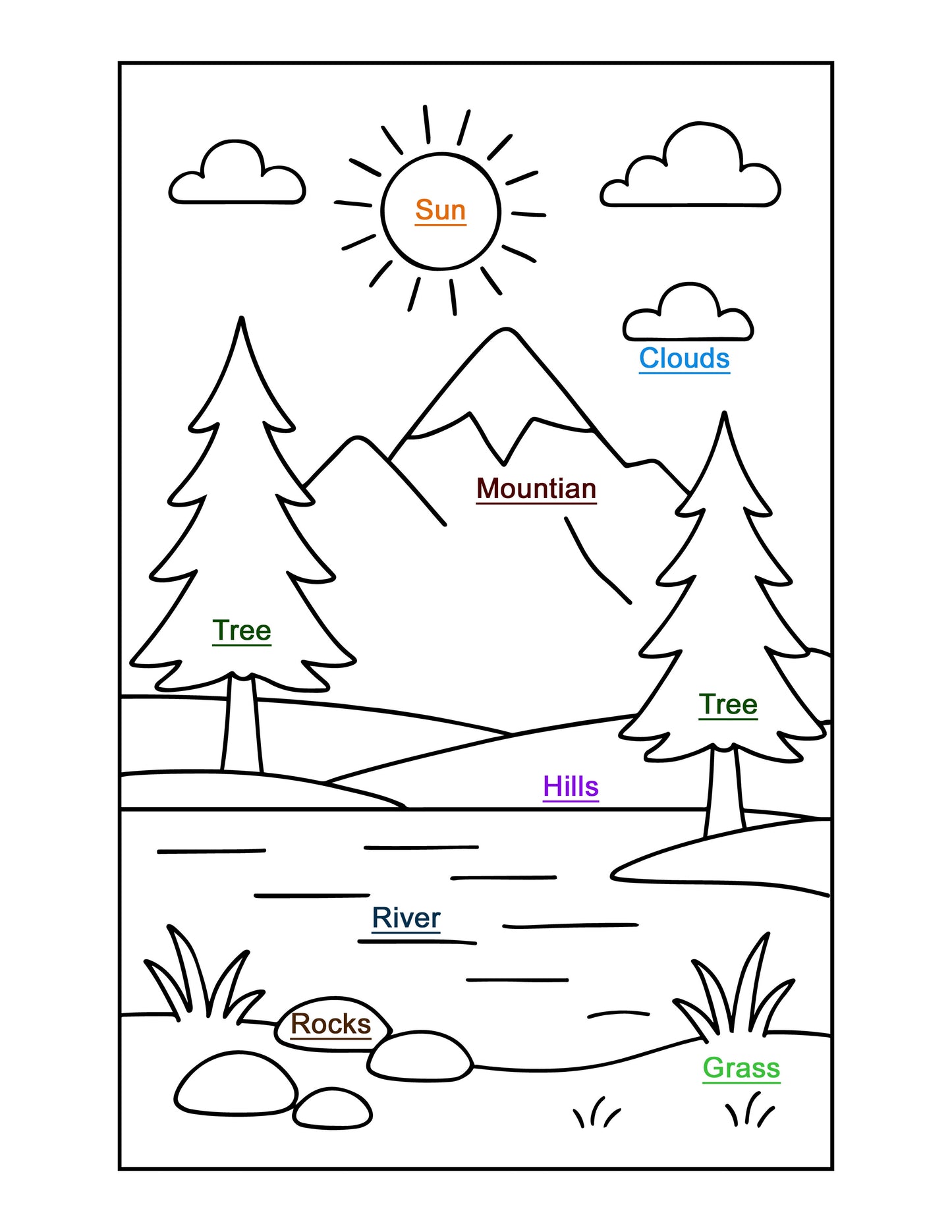 Forest and Mountians Coloring Sheet