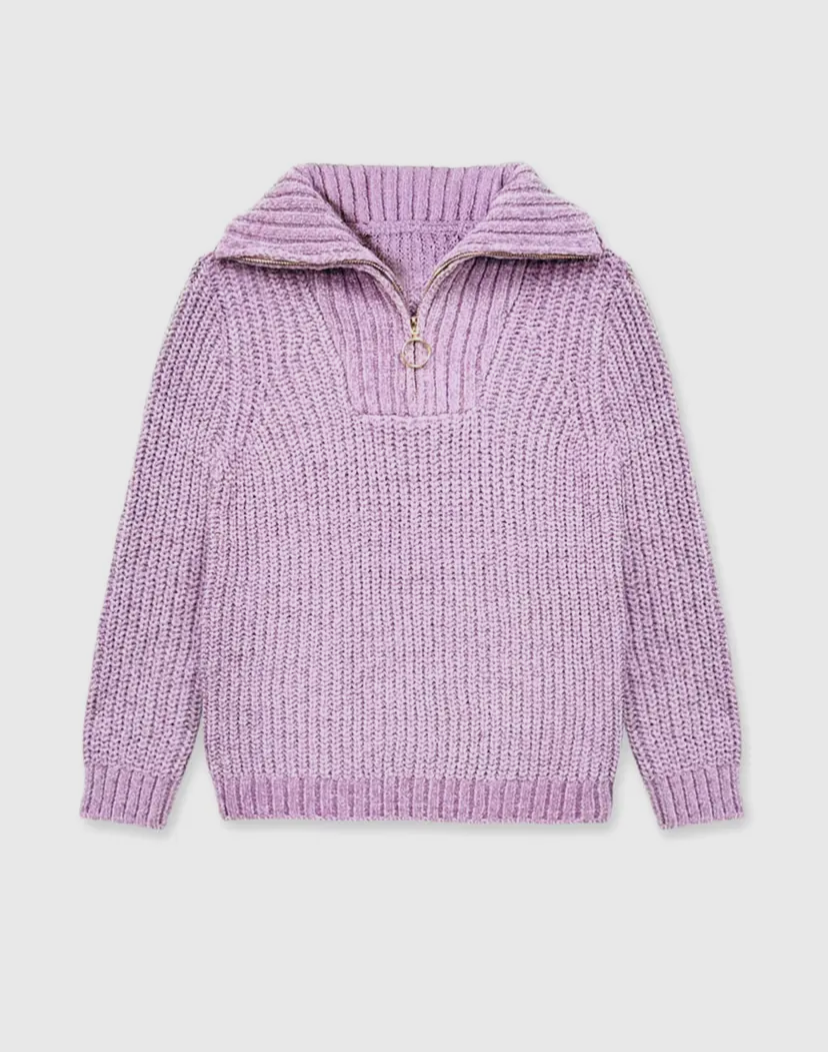Girl's Pullover Lilac Sweater w/ Zip Front - Calla Lily Cosmetics + CL kids