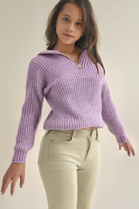 Girl's Pullover Lilac Sweater w/ Zip Front - Calla Lily Cosmetics + CL kids