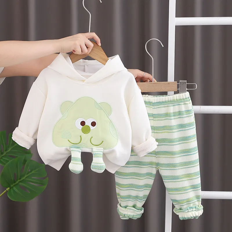 Green Cartoon Hoodie with Striped Joggers - Calla Lily Cosmetics + CL kids