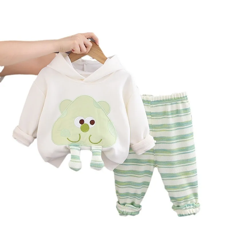Green Cartoon Hoodie with Striped Joggers - Calla Lily Cosmetics + CL kids