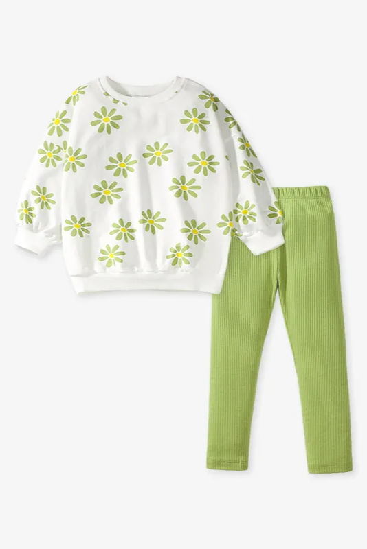 Green Flower Sweatshirt/Legging Set - Calla Lily Cosmetics + CL kids