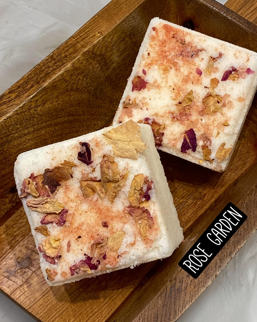 Calla Lily Cosmetics + CL kids square goat milk bath bomb in Rose Garden scent topped with dried rose petals