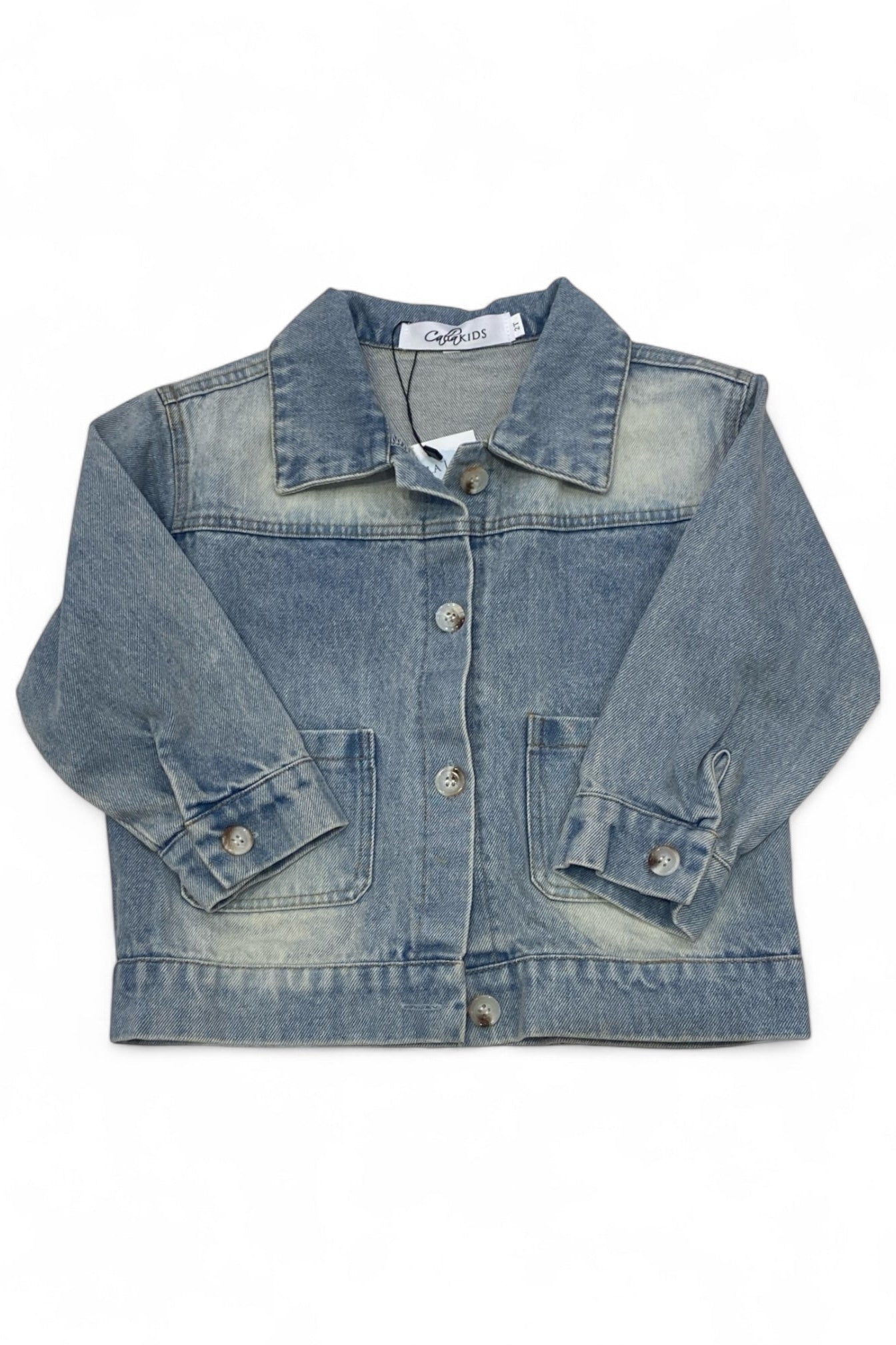 Blue denim jacket on a white background
