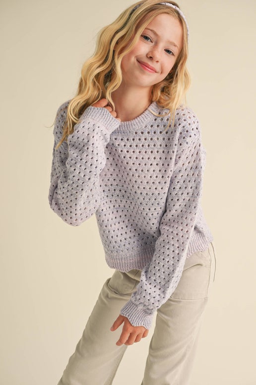 Tween Lilac Open Knit Sweater - Calla Lily Cosmetics + CL kids