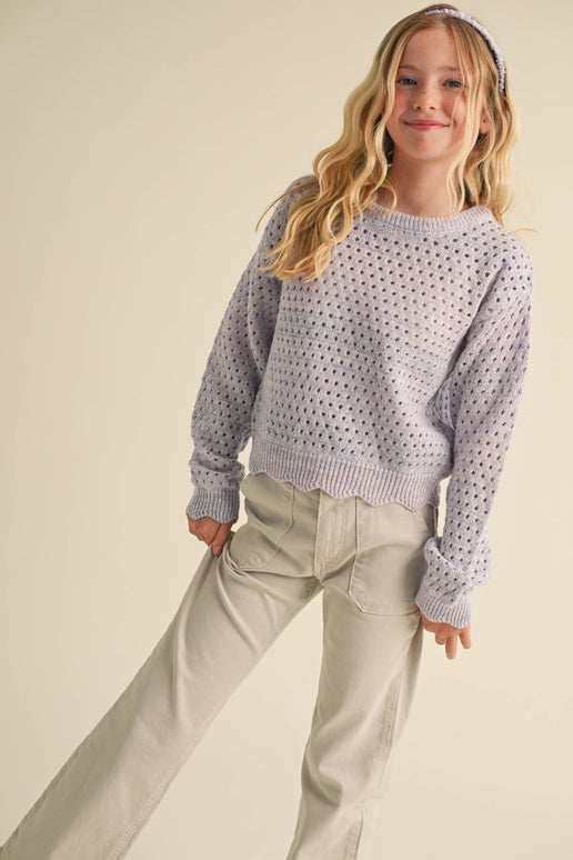 Tween Lilac Open Knit Sweater - Calla Lily Cosmetics + CL kids