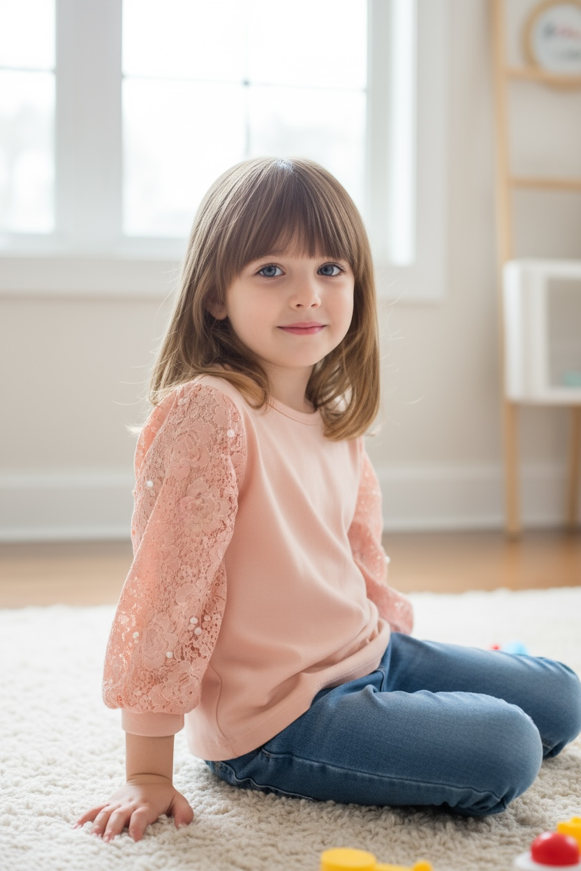 Pink Lace & Pearl Sleeve Top