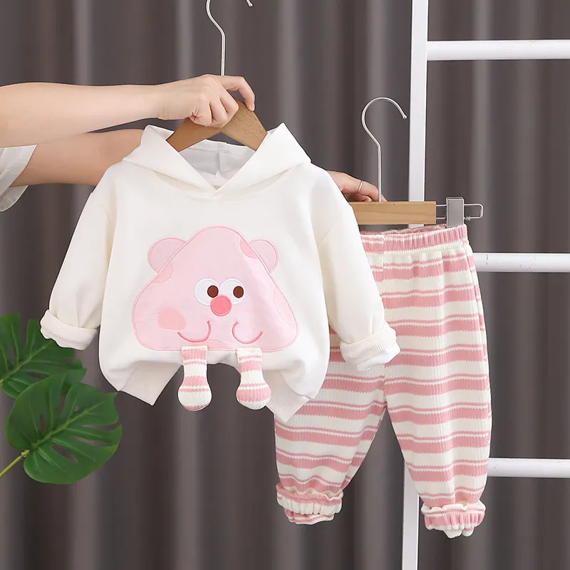 Pink Cartoon Hoodie with Striped Joggers - Calla Lily Cosmetics + CL kids