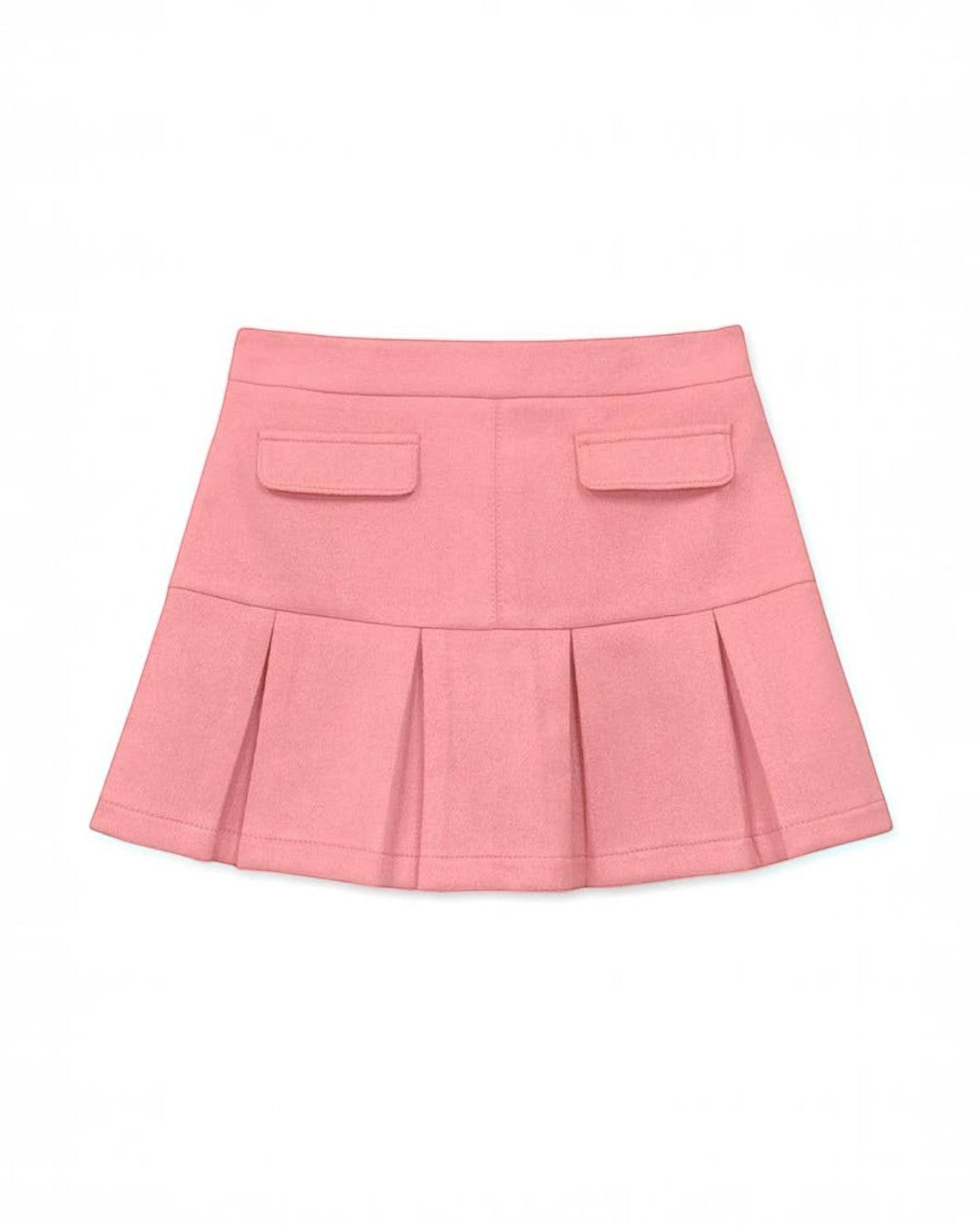 Pink pleated skirt with two pockets on a white background