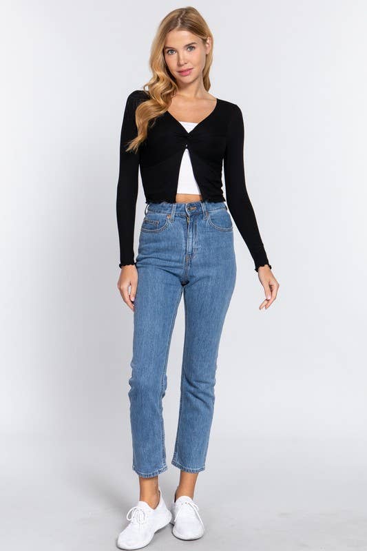 Long Sleeve Twisted Knit Top Cardigan