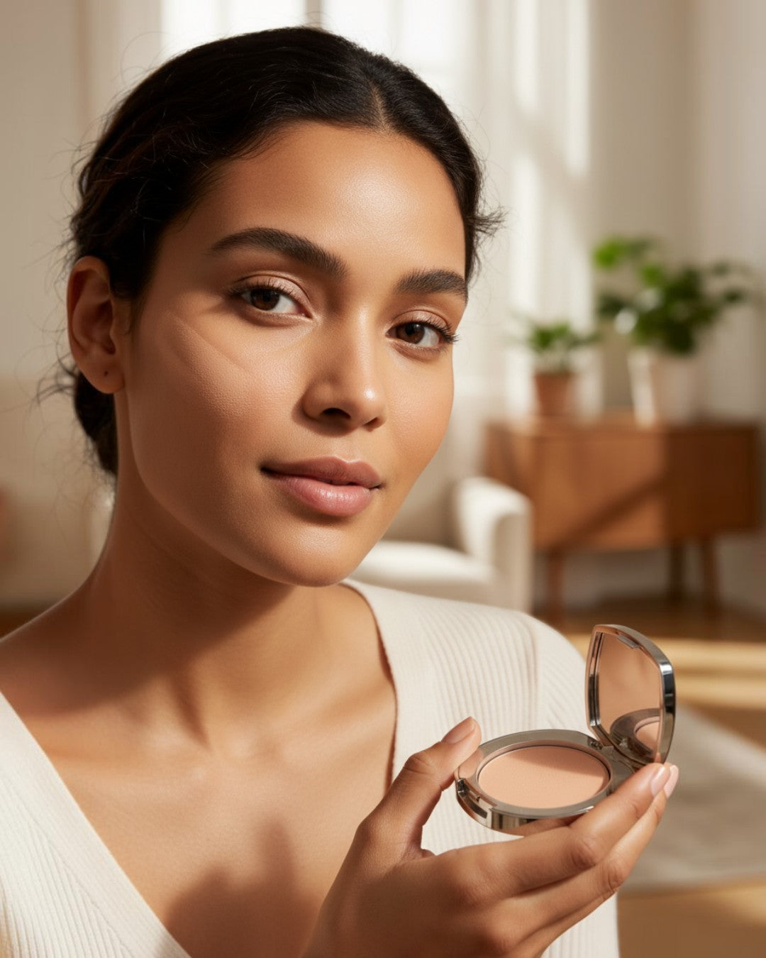 Calla Lily Cosmetics Pale Linen Pressed Mineral Foundation in medium yellow/olive shade. Lightweight, talc-free powder.