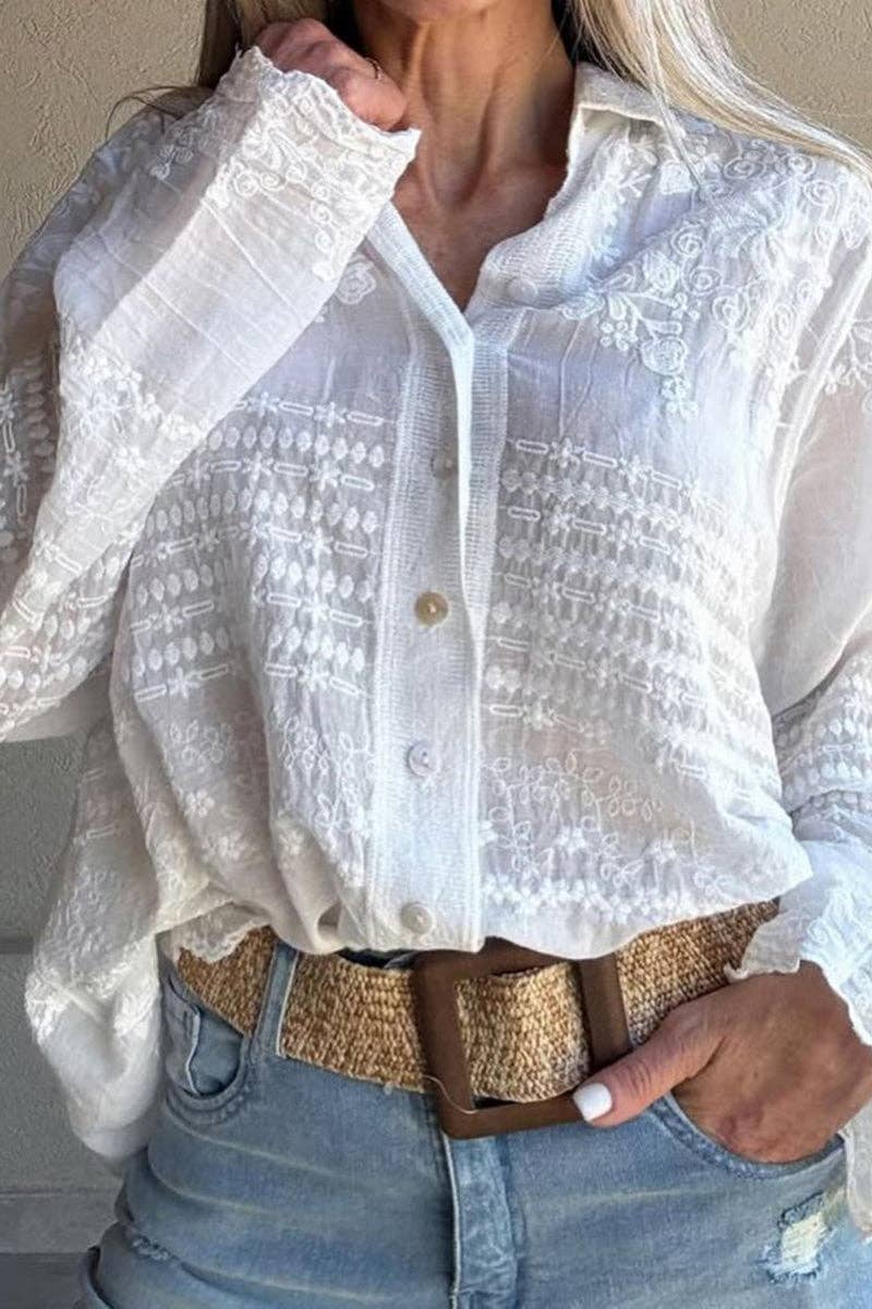 Lace Floral Long Sleeve Blouse - One Size