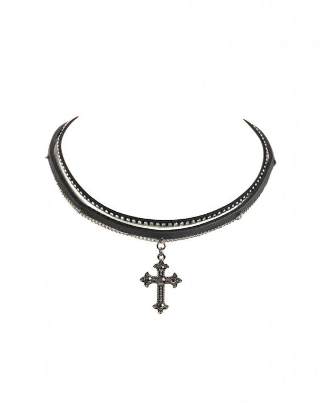 Cross Leather Chain Choker Necklace
