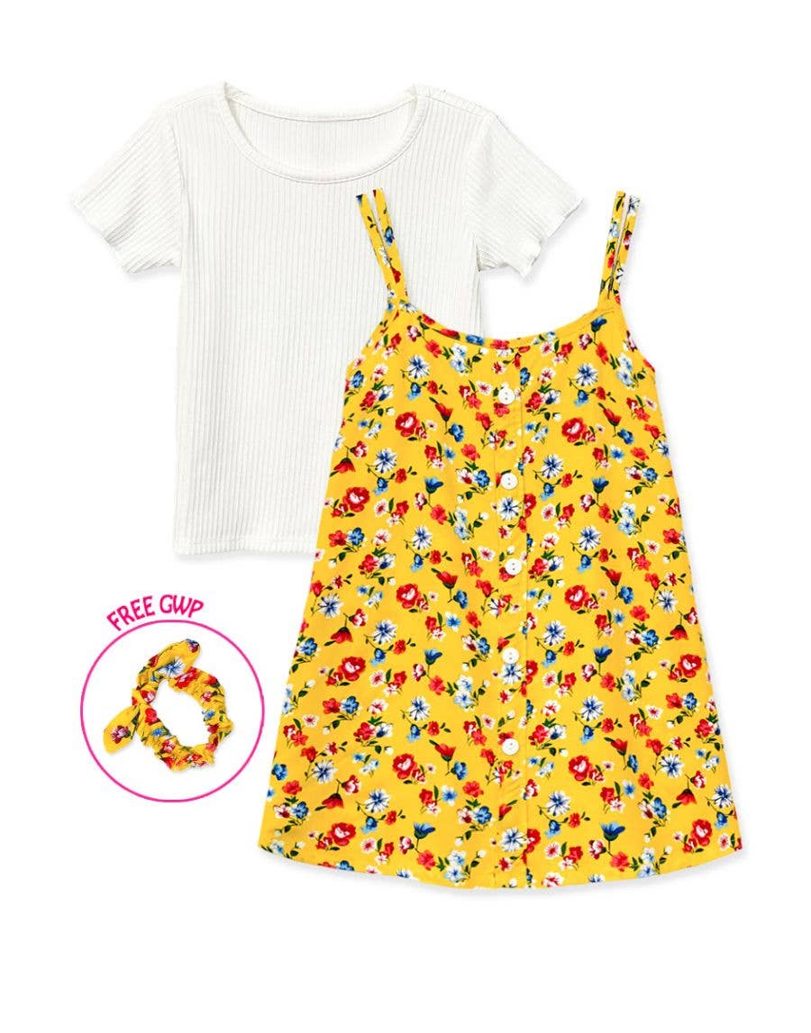 Yellow Toddler's 2pc Floral Dress Set w/ Tee