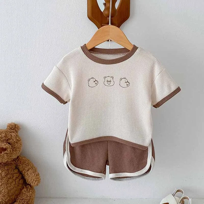 Brown 2pc Short Sleeve T-Shirt Shorts Sets