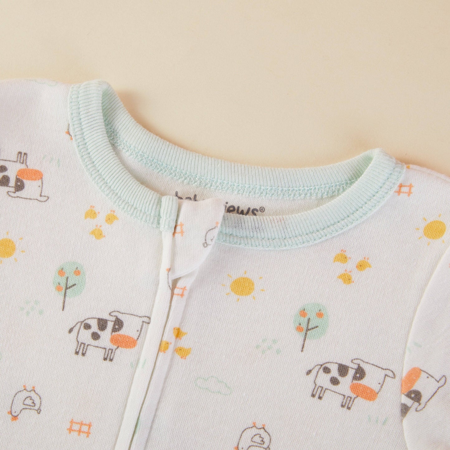 Farm Pattern Zipper Footie Pajamas