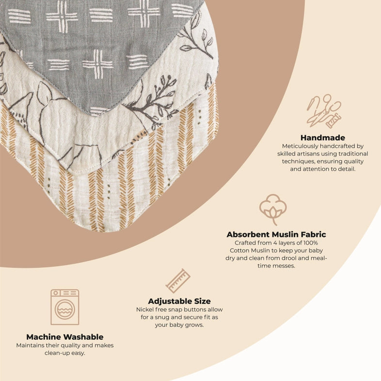 Crane Baby 3-Pc. Muslin Bib Set - Forest - Calla Lily Cosmetics + CL kids