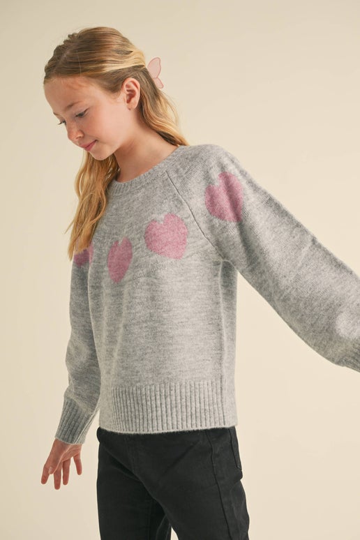 Tween Grey Heart Sweater - Calla Lily Cosmetics + CL kids