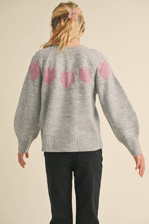 Tween Grey Heart Sweater - Calla Lily Cosmetics + CL kids