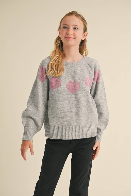 Tween Grey Heart Sweater - Calla Lily Cosmetics + CL kids