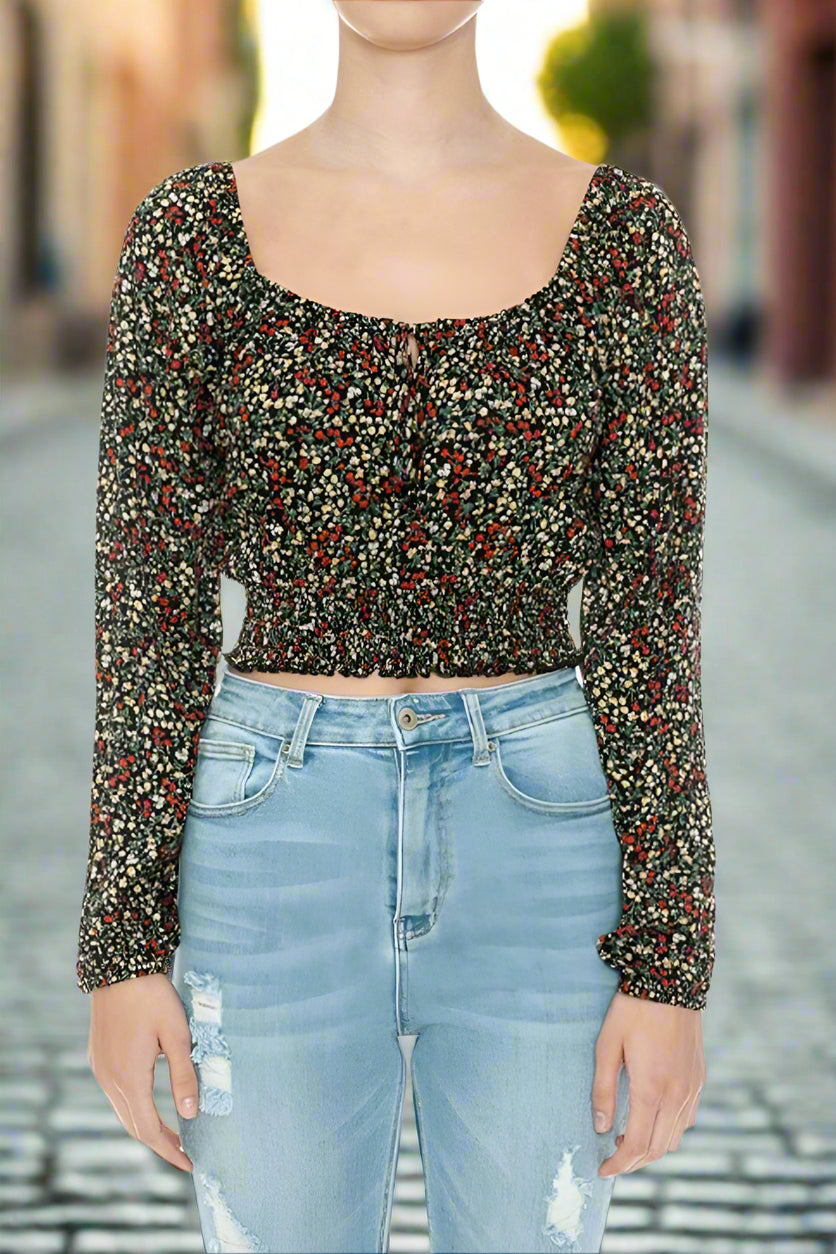 Black Peasant Crop Top