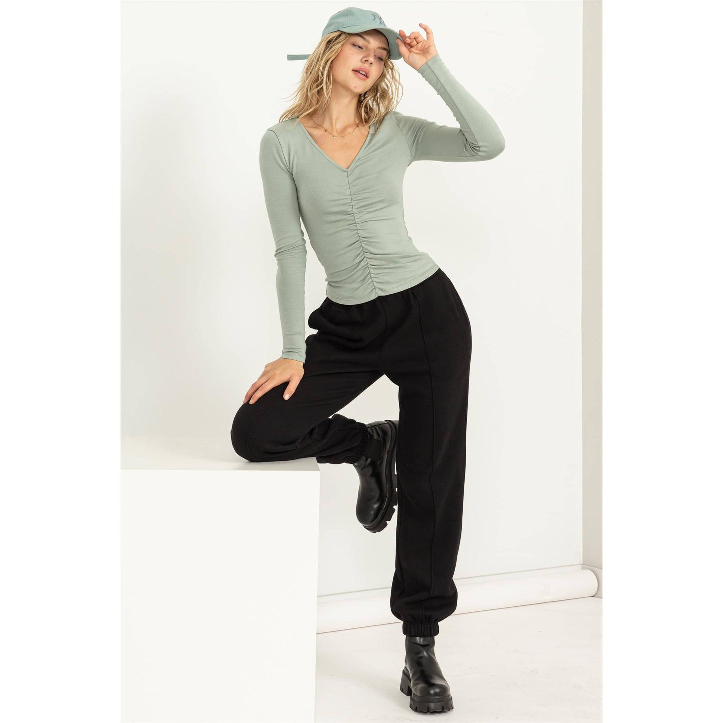 Soft Sage Easy Going Ruched Top