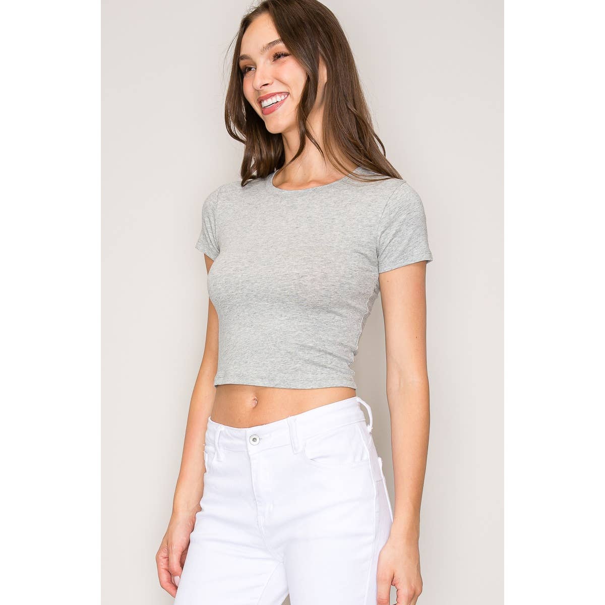 Crew Neck Crop Top: Grey