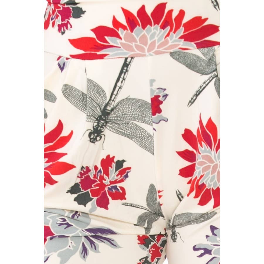 Red Flower Harem Shorts