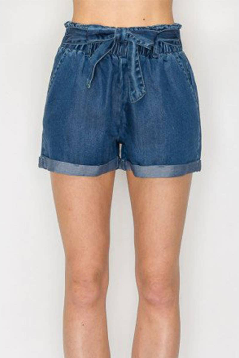 Tie Denim Jean Shorts: DARK