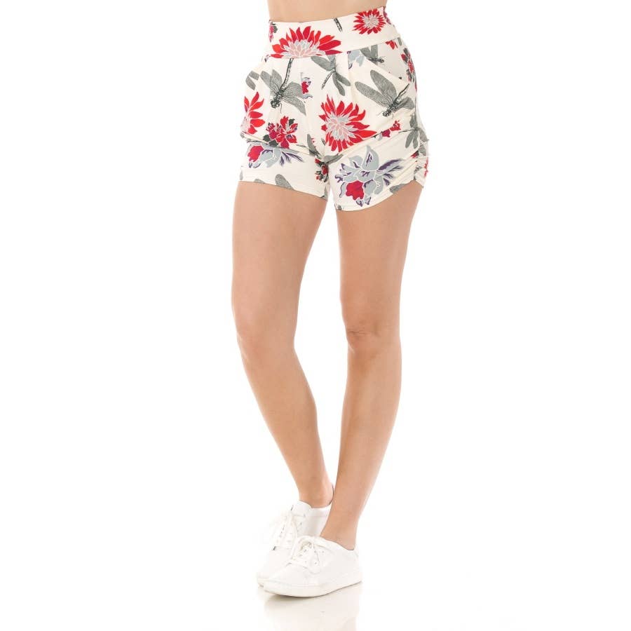 Red Flower Harem Shorts